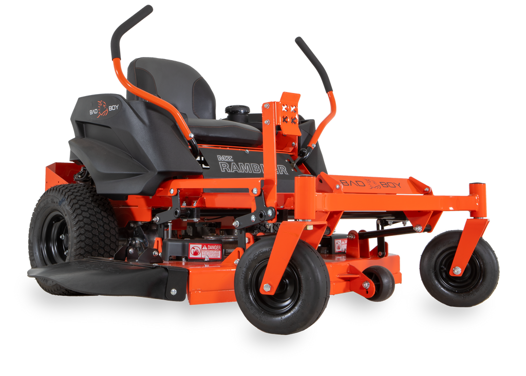 VIRLALA Bad Boy MZ Rambler 42-inch zero-turn riding mower with 26 HP Kohler engine, shown from the side in a studio setting.