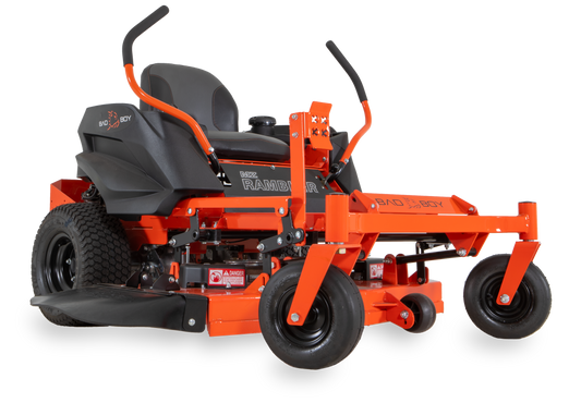 VIRLALA Bad Boy MZ Rambler 42-inch zero-turn riding mower with 26 HP Kohler engine, shown from the side in a studio setting.