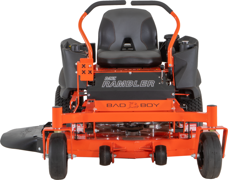 VIRLALA Bad Boy MZ Rambler 42-inch zero-turn riding mower with a 26 HP Kohler engine, shown from the side in a studio setting.