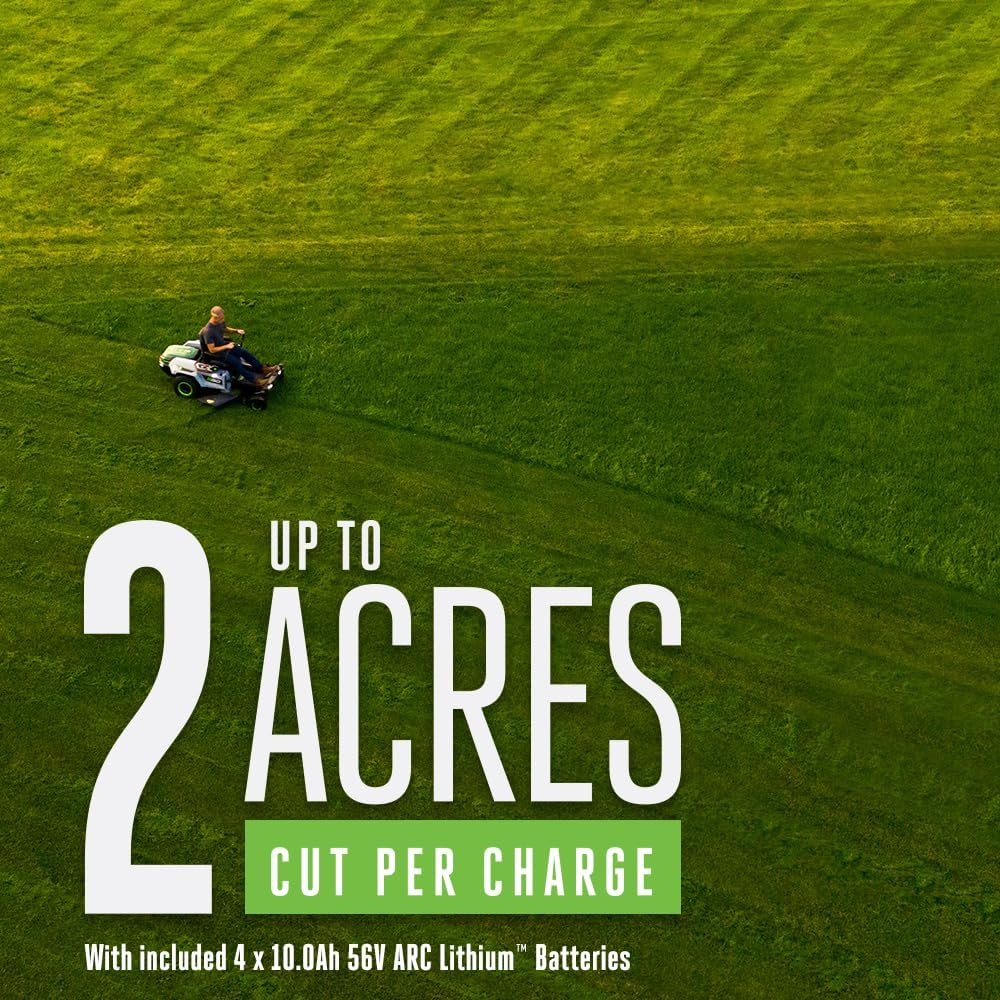 VIRLALA EGO Power+ Z6 42-inch zero-turn riding lawn mower with electric motor and 22HP equivalent for efficient yard trimming.