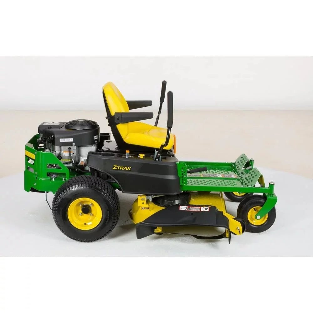 VIRLALA John Deere Z345M 42-inch 22 HP gas zero-turn riding lawn mower with dual hydrostatic drive in action.