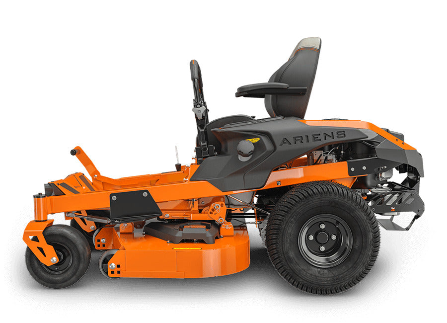 Ariens IKON 52 zero-turn mower with 52-inch deck and 23HP Kawasaki engine, shown in a yard setting.