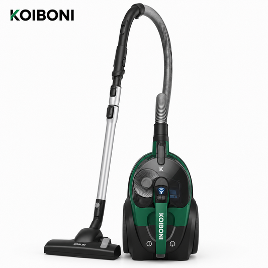 KOIBONI PowerClean X1 bagless vacuum cleaner with a sleek design, showing the main body and vacuum nozzle on a plain background.