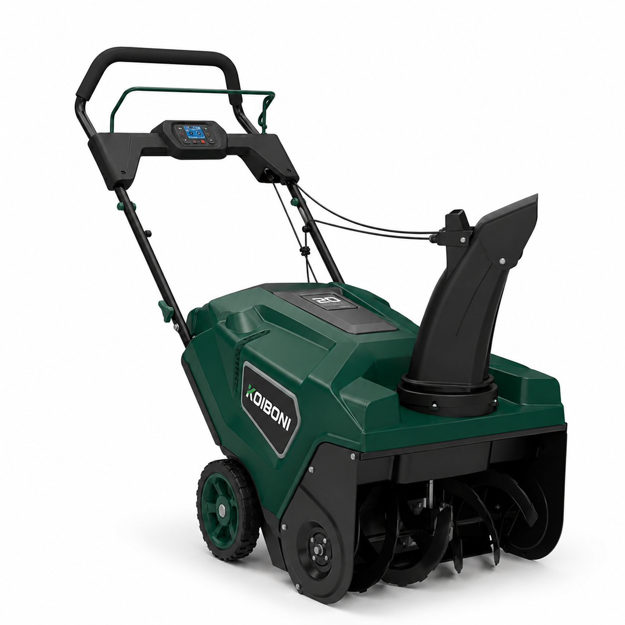 KOIBONI SnowMaster 20 single-stage auger snow blower with a powerful engine and clearing chute, ready for winter snow removal.