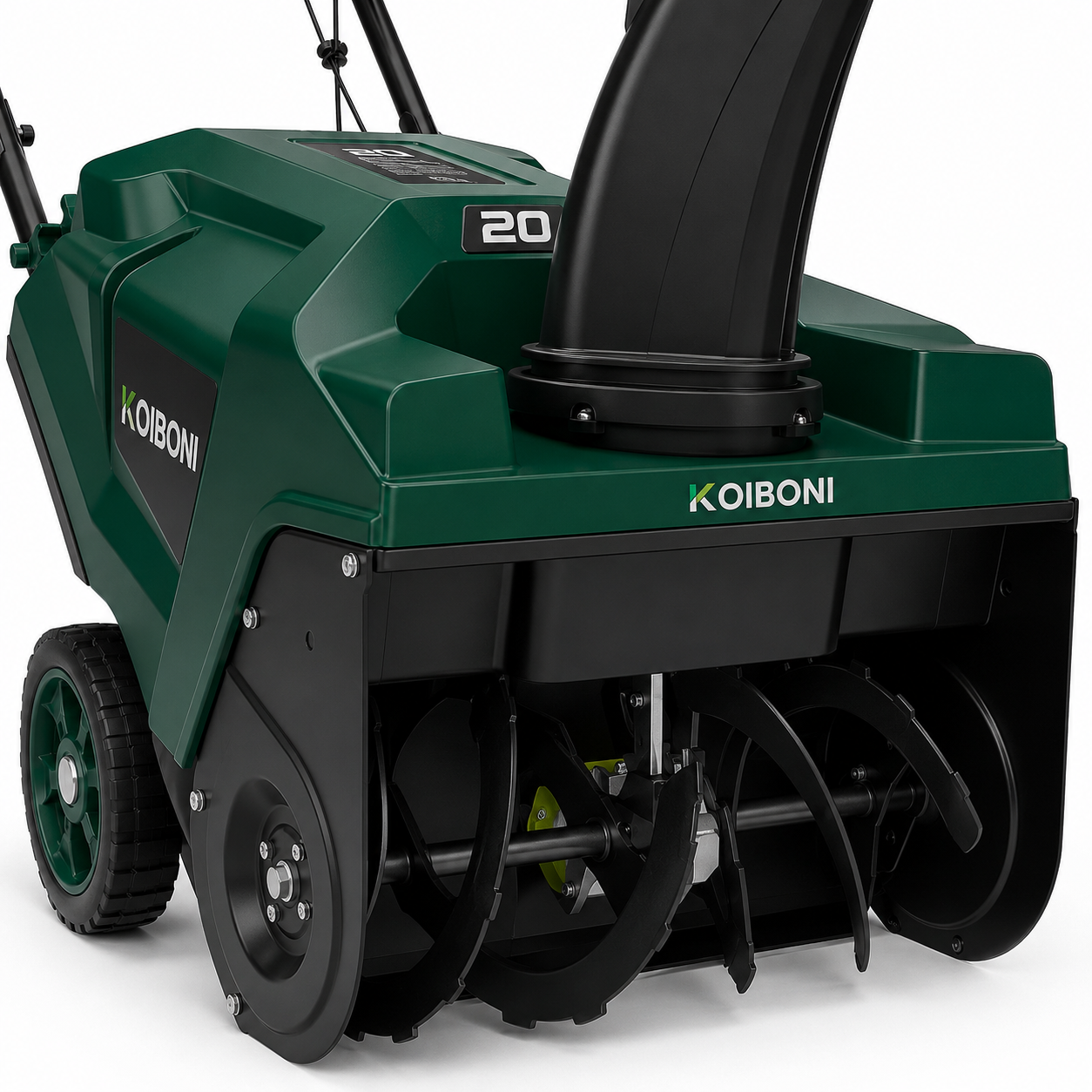 KOIBONI SnowMaster 20 single-stage auger snow blower showing the powerful auger and chute for efficient snow removal.