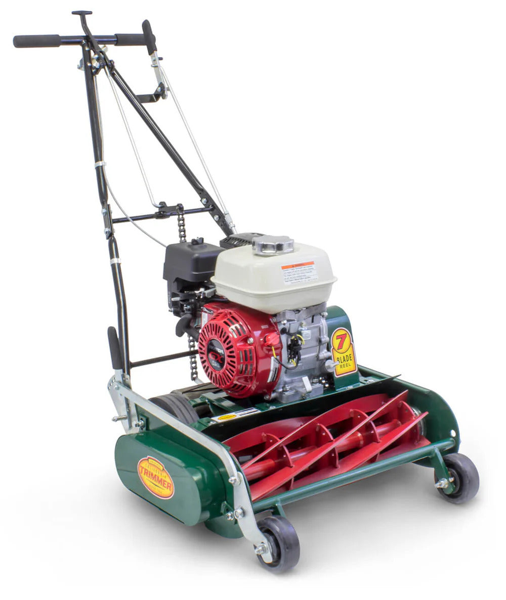 VIRLALA Classic Standard 20-inch gas walk-behind lawn mower with 7 blades, clean and ready for outdoor yard work.